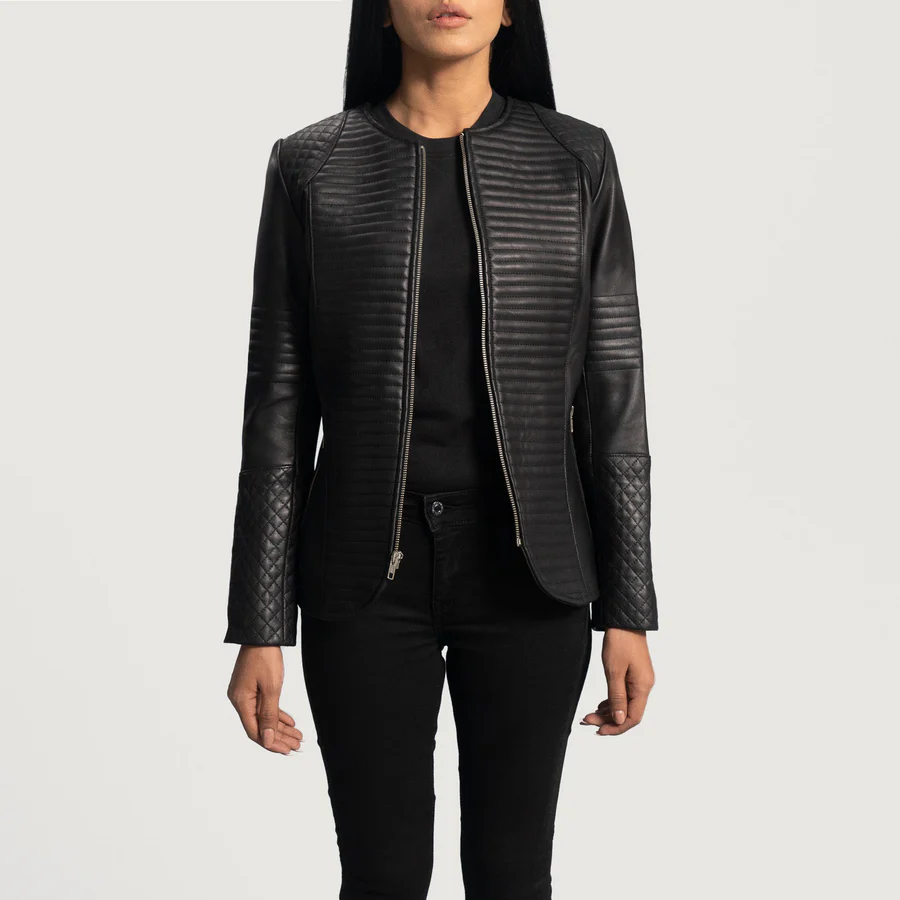 Nexi Quilted Black Leather Jacket