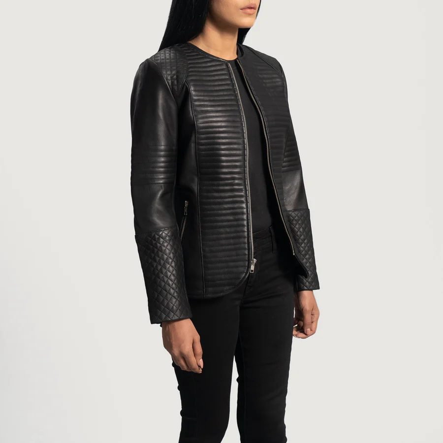 Nexi Quilted Black Leather Jacket - Image 3
